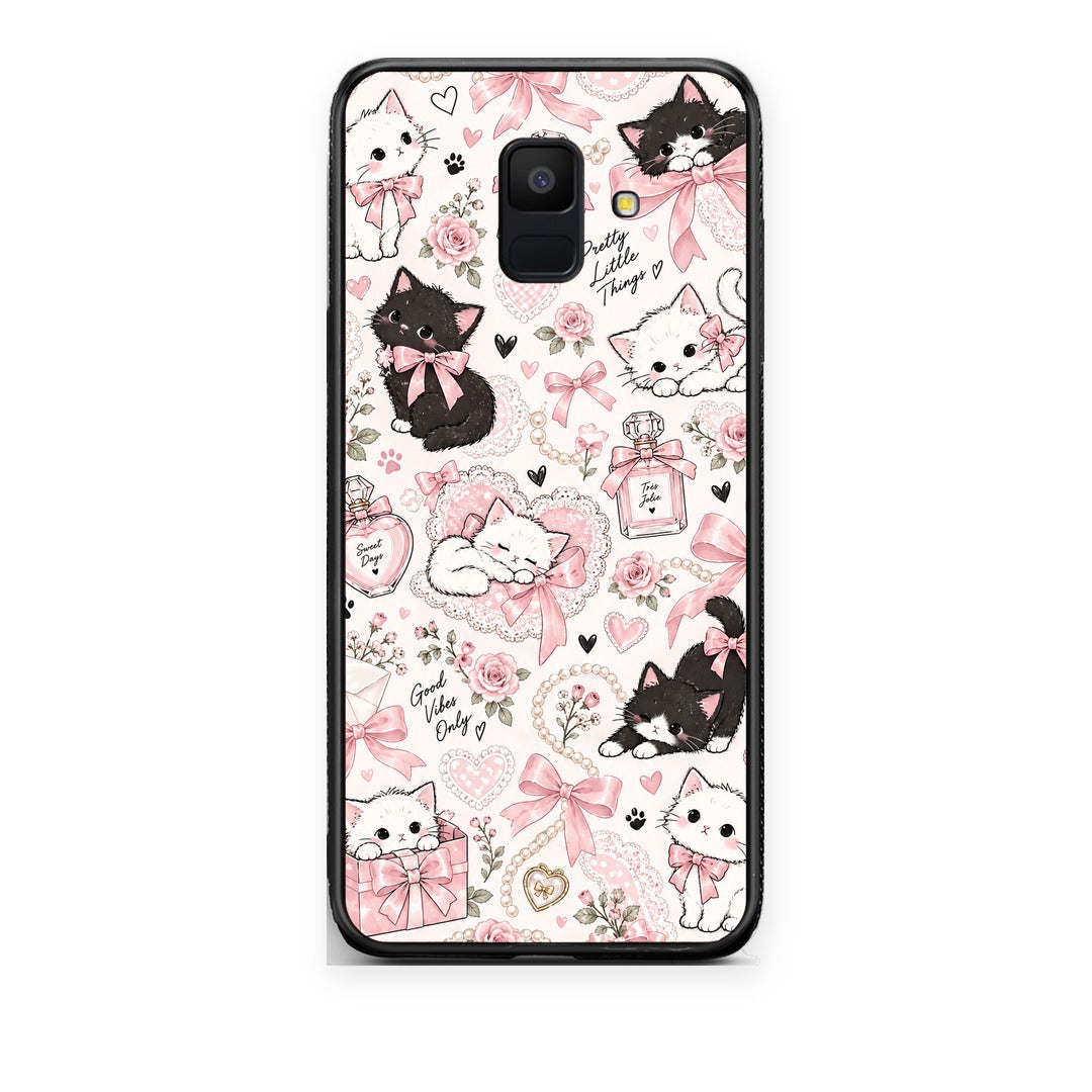 Θήκη Samsung Galaxy A6 2018 Pink Bows and Kittens Collage από τη Smartfits με σχέδιο στο πίσω μέρος και μαύρο περίβλημα | Samsung Galaxy A6 2018 Pink Bows and Kittens Collage case with colorful back and black bezels