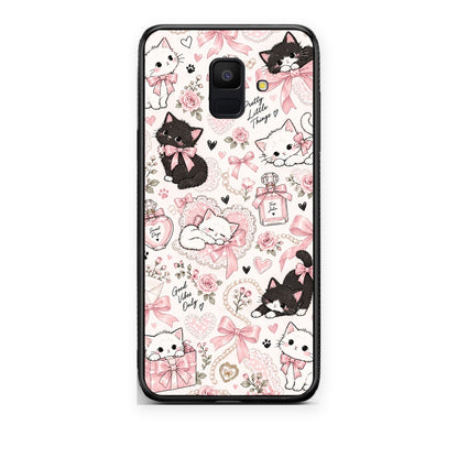 Θήκη Samsung Galaxy A6 2018 Pink Bows and Kittens Collage από τη Smartfits με σχέδιο στο πίσω μέρος και μαύρο περίβλημα | Samsung Galaxy A6 2018 Pink Bows and Kittens Collage case with colorful back and black bezels