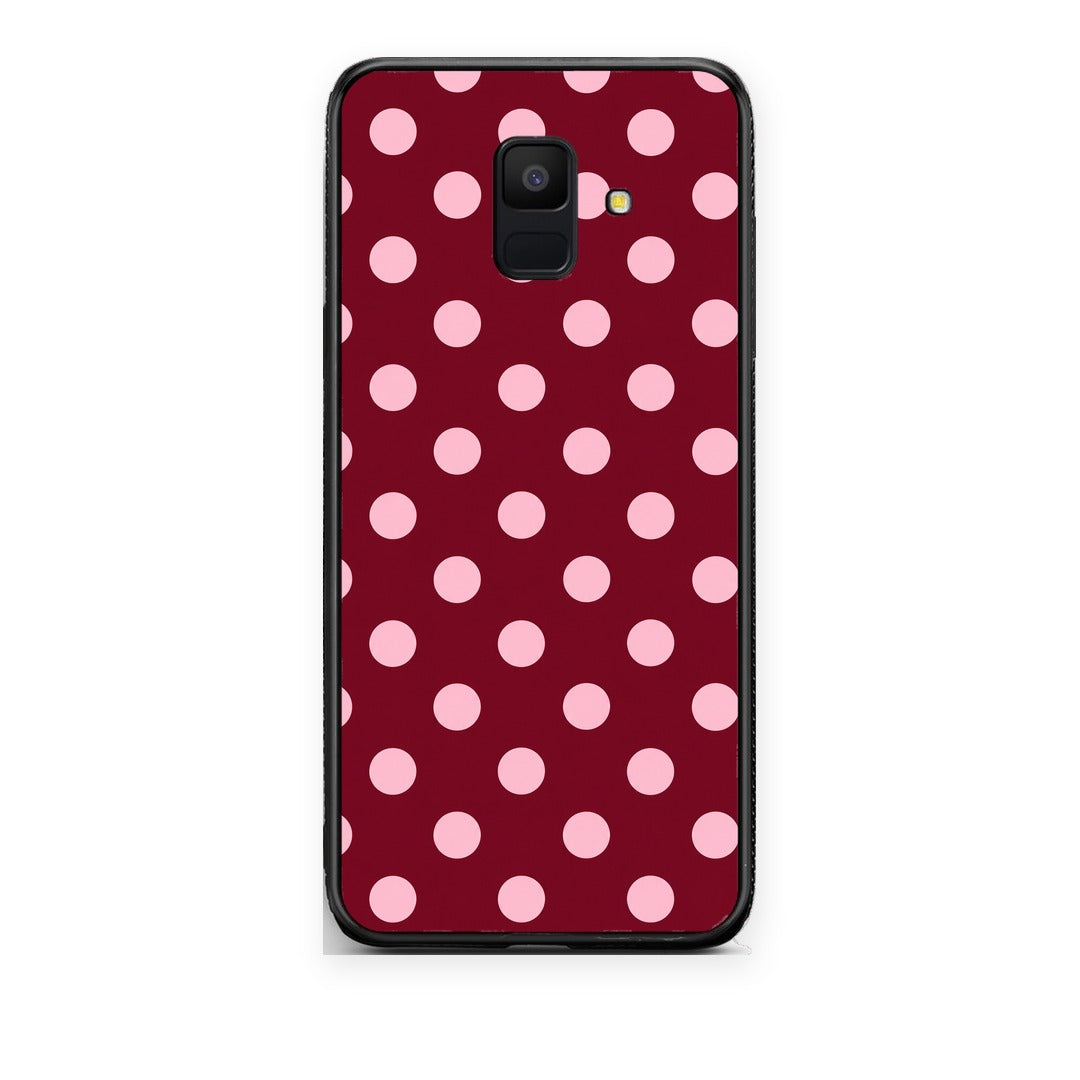 Θήκη Samsung Galaxy A6 2018 Pink Polka Dots on Burgundy από τη Smartfits με σχέδιο στο πίσω μέρος και μαύρο περίβλημα | Samsung Galaxy A6 2018 Pink Polka Dots on Burgundy case with colorful back and black bezels