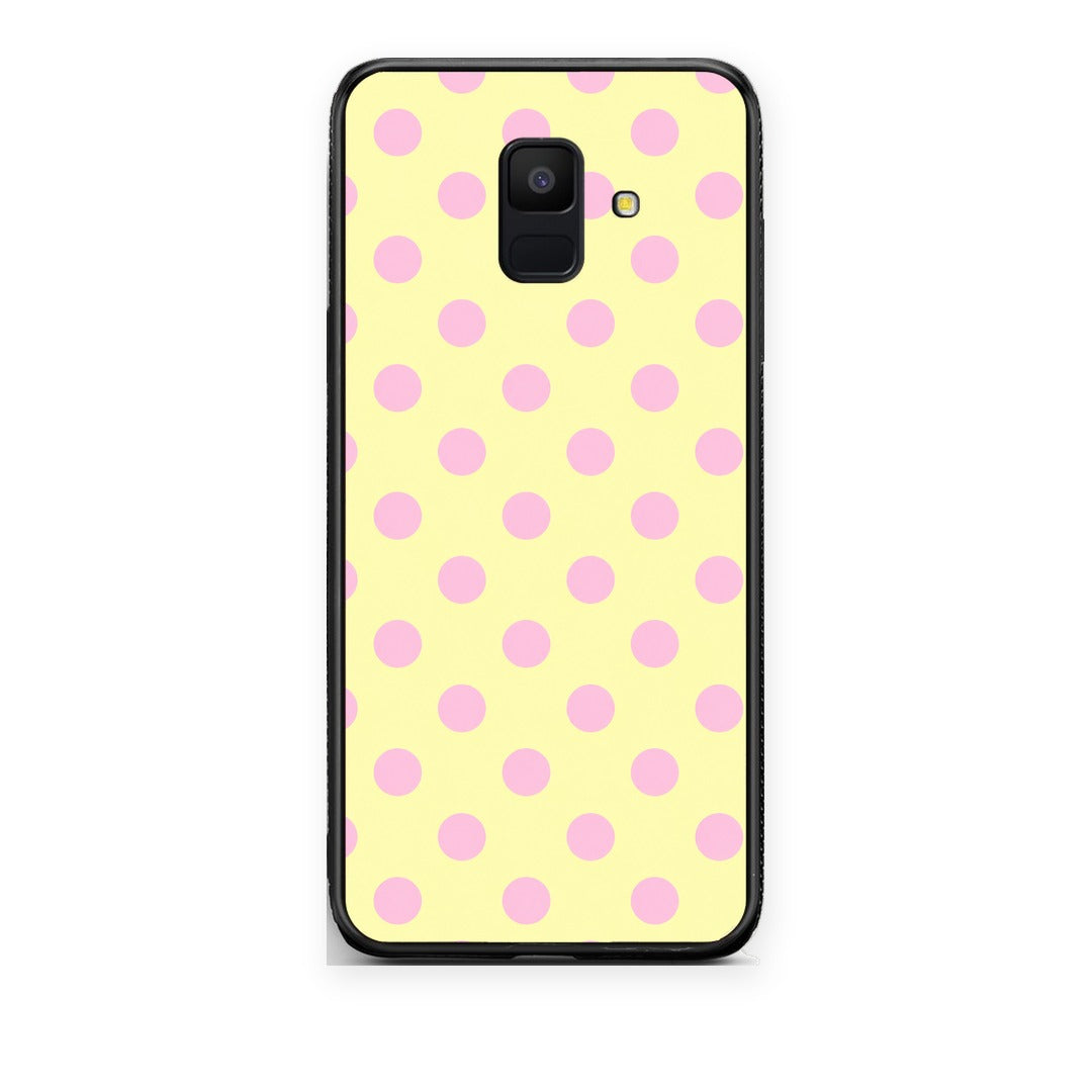 Θήκη Samsung Galaxy A6 2018 Pink Polka Dots on Yellow από τη Smartfits με σχέδιο στο πίσω μέρος και μαύρο περίβλημα | Samsung Galaxy A6 2018 Pink Polka Dots on Yellow case with colorful back and black bezels
