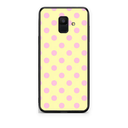 Θήκη Samsung Galaxy A6 2018 Pink Polka Dots on Yellow από τη Smartfits με σχέδιο στο πίσω μέρος και μαύρο περίβλημα | Samsung Galaxy A6 2018 Pink Polka Dots on Yellow case with colorful back and black bezels