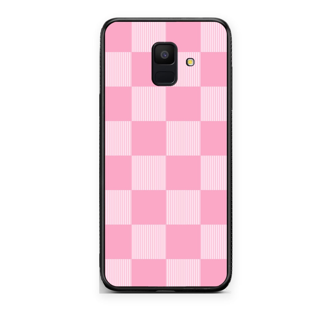 Θήκη Samsung Galaxy A6 2018 Pink and White Striped Checks από τη Smartfits με σχέδιο στο πίσω μέρος και μαύρο περίβλημα | Samsung Galaxy A6 2018 Pink and White Striped Checks case with colorful back and black bezels
