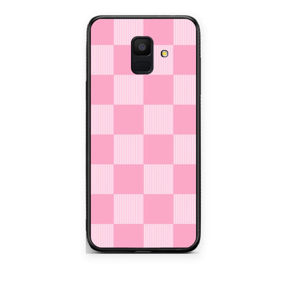 Θήκη Samsung Galaxy A6 2018 Pink and White Striped Checks από τη Smartfits με σχέδιο στο πίσω μέρος και μαύρο περίβλημα | Samsung Galaxy A6 2018 Pink and White Striped Checks case with colorful back and black bezels