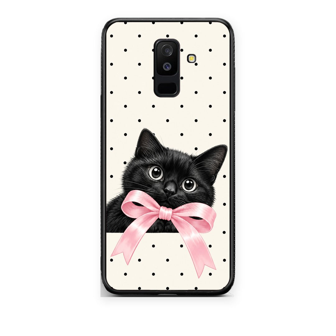 Θήκη Samsung Galaxy A6+ 2018 Black Kitten Pink Bow and Polka Dots από τη Smartfits με σχέδιο στο πίσω μέρος και μαύρο περίβλημα | Samsung Galaxy A6+ 2018 Black Kitten Pink Bow and Polka Dots case with colorful back and black bezels