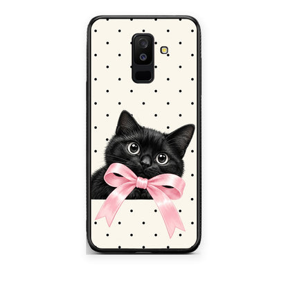 Θήκη Samsung Galaxy A6+ 2018 Black Kitten Pink Bow and Polka Dots από τη Smartfits με σχέδιο στο πίσω μέρος και μαύρο περίβλημα | Samsung Galaxy A6+ 2018 Black Kitten Pink Bow and Polka Dots case with colorful back and black bezels