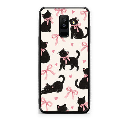 Θήκη Samsung Galaxy A6+ 2018 Black Kittens and Pink Bows on Cream Large από τη Smartfits με σχέδιο στο πίσω μέρος και μαύρο περίβλημα | Samsung Galaxy A6+ 2018 Black Kittens and Pink Bows on Cream Large case with colorful back and black bezels