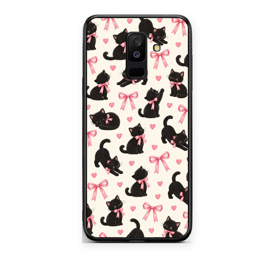 Θήκη Samsung Galaxy A6+ 2018 Black Kittens and Pink Bows on Cream Small από τη Smartfits με σχέδιο στο πίσω μέρος και μαύρο περίβλημα | Samsung Galaxy A6+ 2018 Black Kittens and Pink Bows on Cream Small case with colorful back and black bezels
