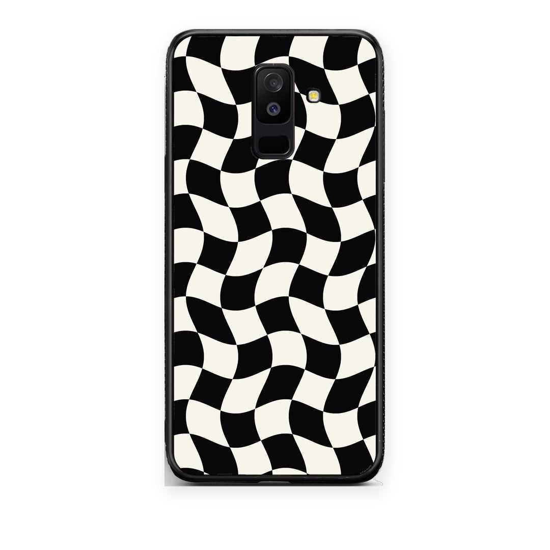 Θήκη Samsung Galaxy A6+ 2018 Black and Cream Wavy Checkerboard από τη Smartfits με σχέδιο στο πίσω μέρος και μαύρο περίβλημα | Samsung Galaxy A6+ 2018 Black and Cream Wavy Checkerboard case with colorful back and black bezels