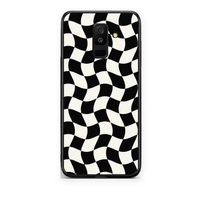 Θήκη Samsung Galaxy A6+ 2018 Black and Cream Wavy Checkerboard από τη Smartfits με σχέδιο στο πίσω μέρος και μαύρο περίβλημα | Samsung Galaxy A6+ 2018 Black and Cream Wavy Checkerboard case with colorful back and black bezels