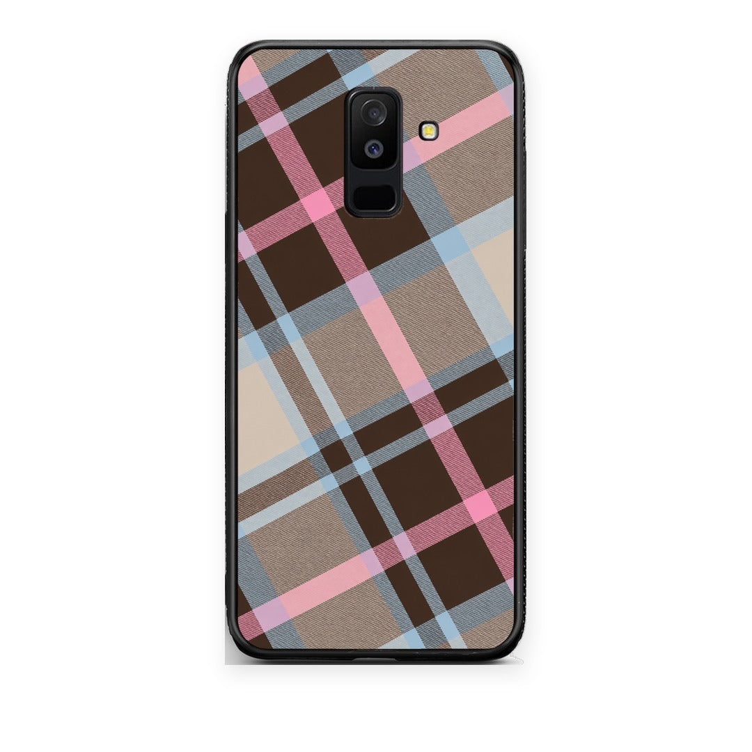 Θήκη Samsung Galaxy A6+ 2018 Brown Pink and Blue Diagonal Plaid από τη Smartfits με σχέδιο στο πίσω μέρος και μαύρο περίβλημα | Samsung Galaxy A6+ 2018 Brown Pink and Blue Diagonal Plaid case with colorful back and black bezels