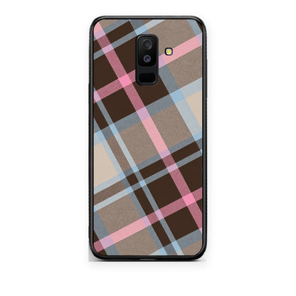 Θήκη Samsung Galaxy A6+ 2018 Brown Pink and Blue Diagonal Plaid από τη Smartfits με σχέδιο στο πίσω μέρος και μαύρο περίβλημα | Samsung Galaxy A6+ 2018 Brown Pink and Blue Diagonal Plaid case with colorful back and black bezels