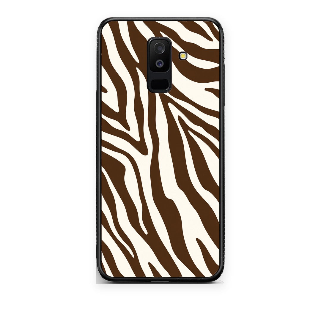 Θήκη Samsung Galaxy A6+ 2018 Brown and Cream Zebra Stripes από τη Smartfits με σχέδιο στο πίσω μέρος και μαύρο περίβλημα | Samsung Galaxy A6+ 2018 Brown and Cream Zebra Stripes case with colorful back and black bezels
