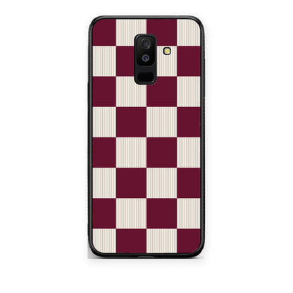Θήκη Samsung Galaxy A6+ 2018 Burgundy and Cream Striped Checks από τη Smartfits με σχέδιο στο πίσω μέρος και μαύρο περίβλημα | Samsung Galaxy A6+ 2018 Burgundy and Cream Striped Checks case with colorful back and black bezels