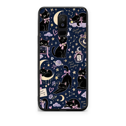 Θήκη Samsung Galaxy A6+ 2018 Celestial Black Cats on Navy από τη Smartfits με σχέδιο στο πίσω μέρος και μαύρο περίβλημα | Samsung Galaxy A6+ 2018 Celestial Black Cats on Navy case with colorful back and black bezels