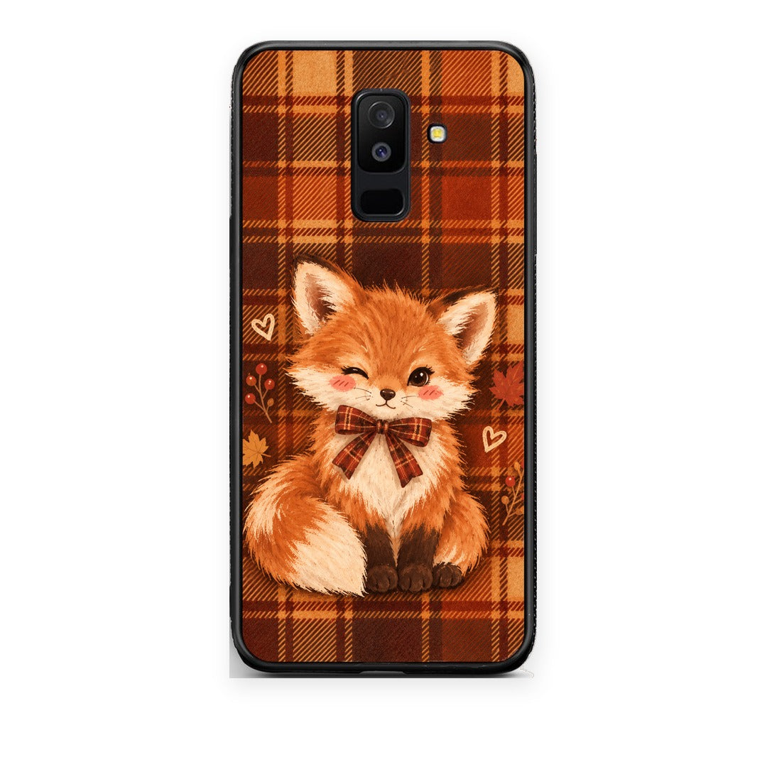 Θήκη Samsung Galaxy A6+ 2018 Fox on Autumn Tartan από τη Smartfits με σχέδιο στο πίσω μέρος και μαύρο περίβλημα | Samsung Galaxy A6+ 2018 Fox on Autumn Tartan case with colorful back and black bezels