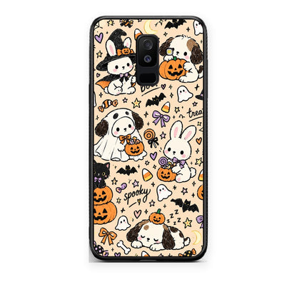 Θήκη Samsung Galaxy A6+ 2018 Halloween Puppies and Friends on Cream από τη Smartfits με σχέδιο στο πίσω μέρος και μαύρο περίβλημα | Samsung Galaxy A6+ 2018 Halloween Puppies and Friends on Cream case with colorful back and black bezels