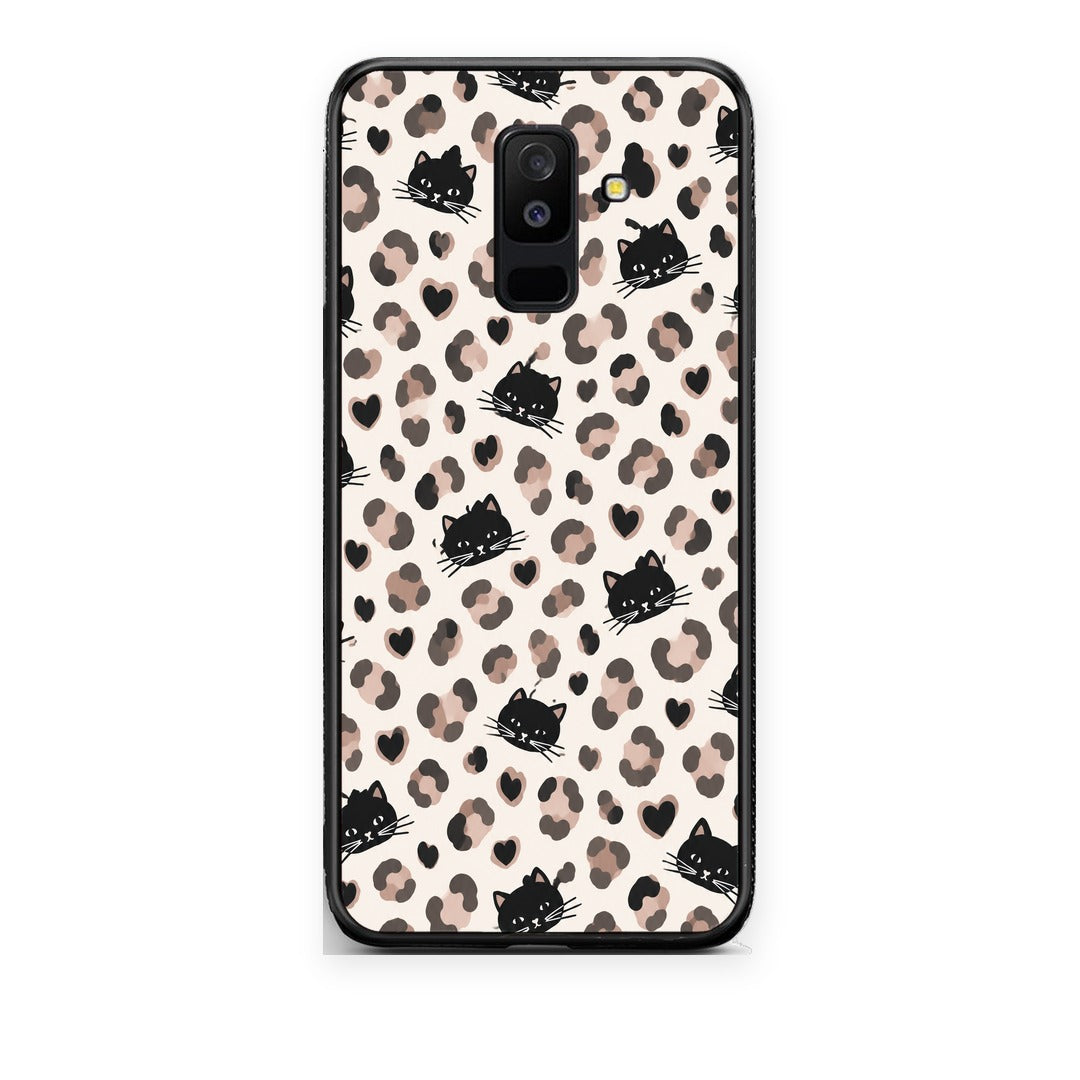Θήκη Samsung Galaxy A6+ 2018 Leopard Spots and Black Cats on Cream από τη Smartfits με σχέδιο στο πίσω μέρος και μαύρο περίβλημα | Samsung Galaxy A6+ 2018 Leopard Spots and Black Cats on Cream case with colorful back and black bezels