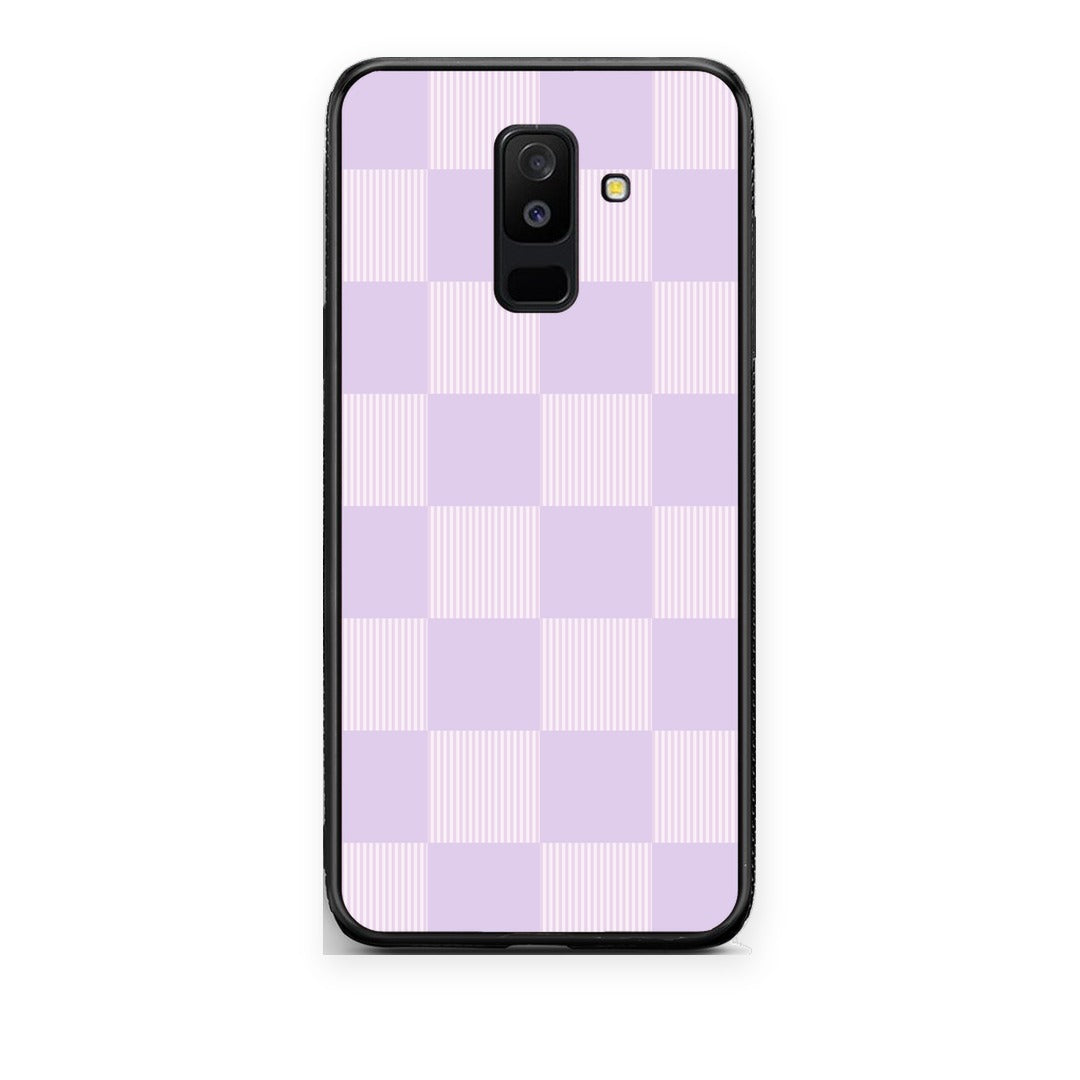 Θήκη Samsung Galaxy A6+ 2018 Lilac and Cream Striped Checks από τη Smartfits με σχέδιο στο πίσω μέρος και μαύρο περίβλημα | Samsung Galaxy A6+ 2018 Lilac and Cream Striped Checks case with colorful back and black bezels