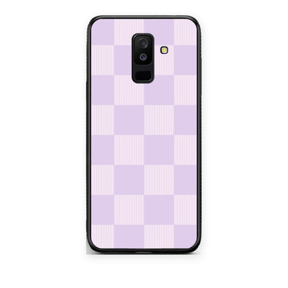 Θήκη Samsung Galaxy A6+ 2018 Lilac and Cream Striped Checks από τη Smartfits με σχέδιο στο πίσω μέρος και μαύρο περίβλημα | Samsung Galaxy A6+ 2018 Lilac and Cream Striped Checks case with colorful back and black bezels