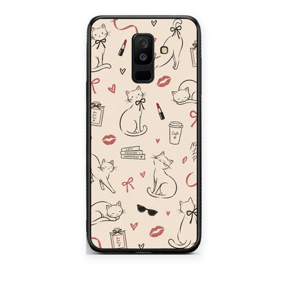 Θήκη Samsung Galaxy A6+ 2018 Minimal Cat and Fashion Doodles on Cream από τη Smartfits με σχέδιο στο πίσω μέρος και μαύρο περίβλημα | Samsung Galaxy A6+ 2018 Minimal Cat and Fashion Doodles on Cream case with colorful back and black bezels
