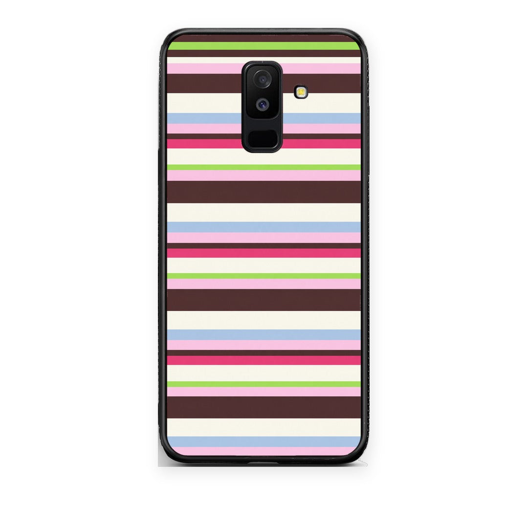 Θήκη Samsung Galaxy A6+ 2018 Multicolour Horizontal Stripes από τη Smartfits με σχέδιο στο πίσω μέρος και μαύρο περίβλημα | Samsung Galaxy A6+ 2018 Multicolour Horizontal Stripes case with colorful back and black bezels