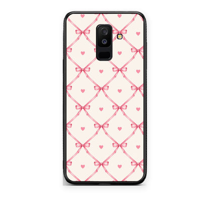 Θήκη Samsung Galaxy A6+ 2018 Pink Bow Lattice and Hearts on Cream από τη Smartfits με σχέδιο στο πίσω μέρος και μαύρο περίβλημα | Samsung Galaxy A6+ 2018 Pink Bow Lattice and Hearts on Cream case with colorful back and black bezels