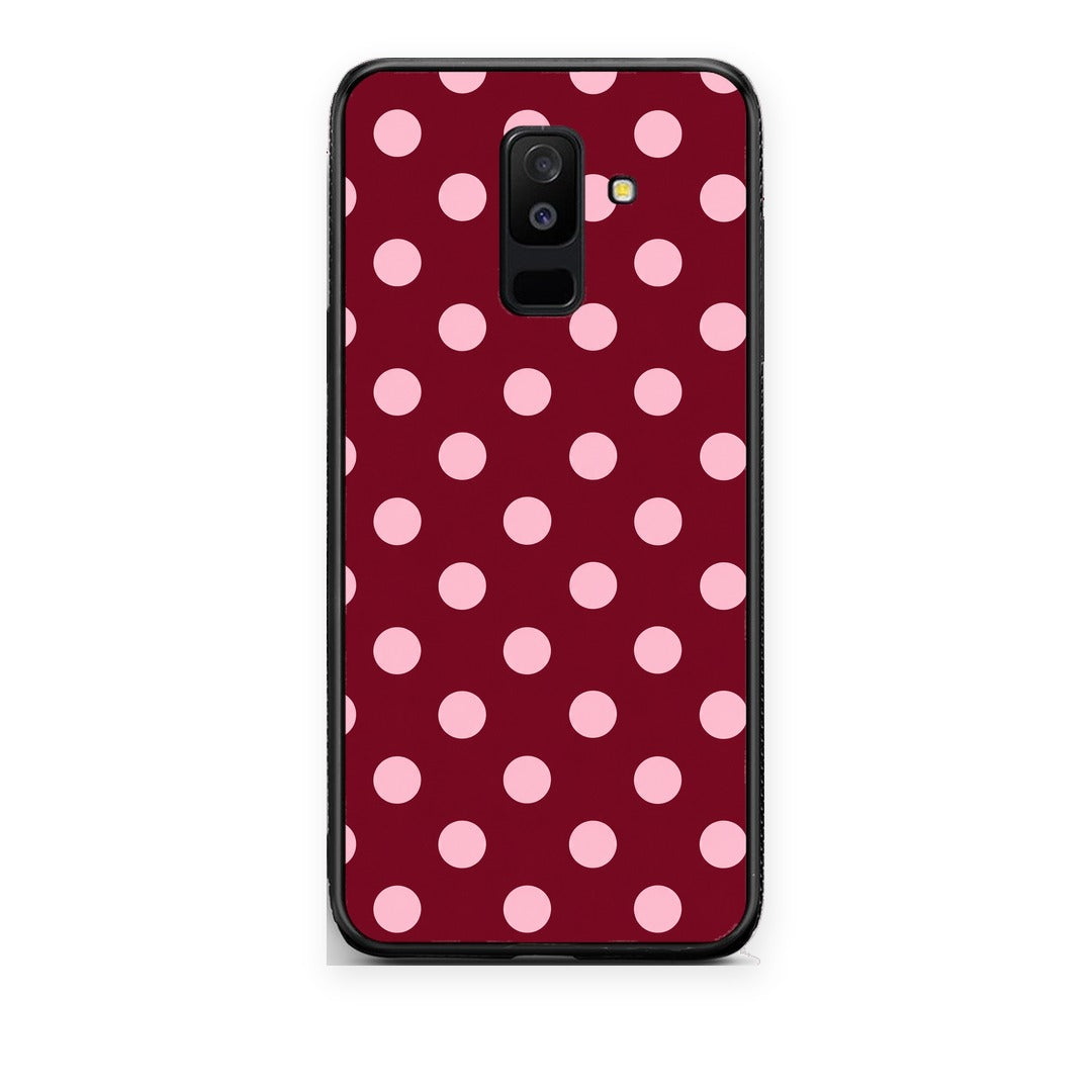 Θήκη Samsung Galaxy A6+ 2018 Pink Polka Dots on Burgundy από τη Smartfits με σχέδιο στο πίσω μέρος και μαύρο περίβλημα | Samsung Galaxy A6+ 2018 Pink Polka Dots on Burgundy case with colorful back and black bezels