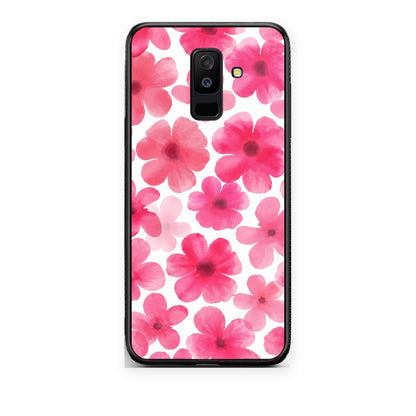 Θήκη Samsung Galaxy A6+ 2018 Pink Watercolour Flowers on White από τη Smartfits με σχέδιο στο πίσω μέρος και μαύρο περίβλημα | Samsung Galaxy A6+ 2018 Pink Watercolour Flowers on White case with colorful back and black bezels