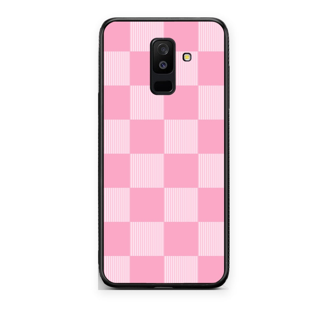 Θήκη Samsung Galaxy A6+ 2018 Pink and White Striped Checks από τη Smartfits με σχέδιο στο πίσω μέρος και μαύρο περίβλημα | Samsung Galaxy A6+ 2018 Pink and White Striped Checks case with colorful back and black bezels