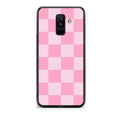 Θήκη Samsung Galaxy A6+ 2018 Pink and White Striped Checks από τη Smartfits με σχέδιο στο πίσω μέρος και μαύρο περίβλημα | Samsung Galaxy A6+ 2018 Pink and White Striped Checks case with colorful back and black bezels