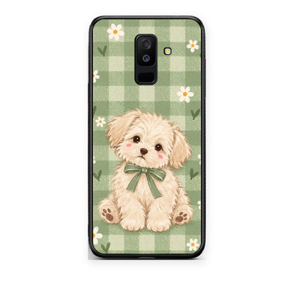 Θήκη Samsung Galaxy A6+ 2018 Puppy and Daisies on Sage Gingham από τη Smartfits με σχέδιο στο πίσω μέρος και μαύρο περίβλημα | Samsung Galaxy A6+ 2018 Puppy and Daisies on Sage Gingham case with colorful back and black bezels