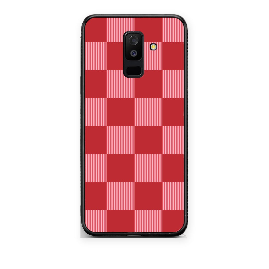 Θήκη Samsung Galaxy A6+ 2018 Red and Pink Striped Checks από τη Smartfits με σχέδιο στο πίσω μέρος και μαύρο περίβλημα | Samsung Galaxy A6+ 2018 Red and Pink Striped Checks case with colorful back and black bezels