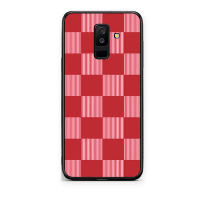 Θήκη Samsung Galaxy A6+ 2018 Red and Pink Striped Checks από τη Smartfits με σχέδιο στο πίσω μέρος και μαύρο περίβλημα | Samsung Galaxy A6+ 2018 Red and Pink Striped Checks case with colorful back and black bezels