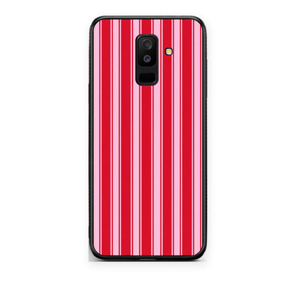 Θήκη Samsung Galaxy A6+ 2018 Red and Pink Vertical Pinstripes από τη Smartfits με σχέδιο στο πίσω μέρος και μαύρο περίβλημα | Samsung Galaxy A6+ 2018 Red and Pink Vertical Pinstripes case with colorful back and black bezels