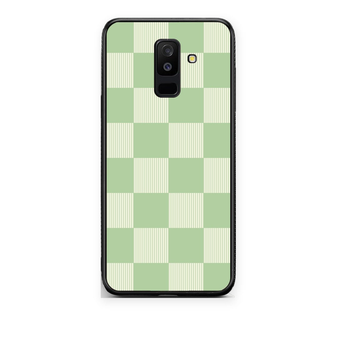 Θήκη Samsung Galaxy A6+ 2018 Sage and Cream Striped Checks από τη Smartfits με σχέδιο στο πίσω μέρος και μαύρο περίβλημα | Samsung Galaxy A6+ 2018 Sage and Cream Striped Checks case with colorful back and black bezels