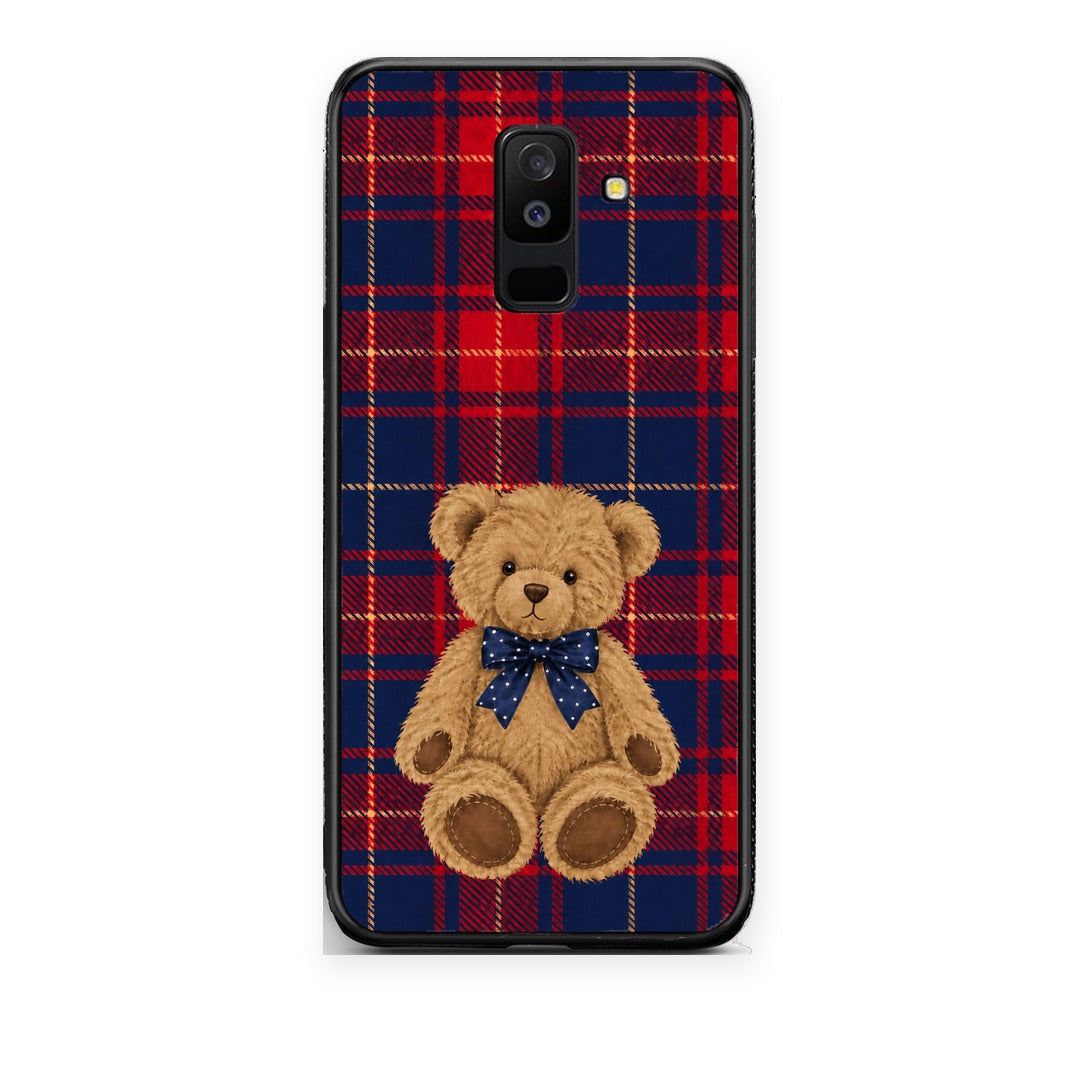 Θήκη Samsung Galaxy A6+ 2018 Teddy Bear on Red and Navy Tartan από τη Smartfits με σχέδιο στο πίσω μέρος και μαύρο περίβλημα | Samsung Galaxy A6+ 2018 Teddy Bear on Red and Navy Tartan case with colorful back and black bezels