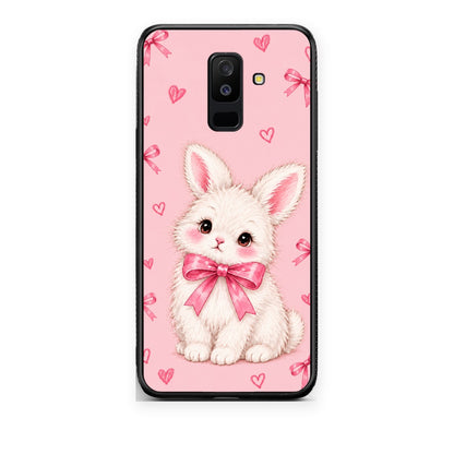 Θήκη Samsung Galaxy A6+ 2018 White Bunny and Pink Bows από τη Smartfits με σχέδιο στο πίσω μέρος και μαύρο περίβλημα | Samsung Galaxy A6+ 2018 White Bunny and Pink Bows case with colorful back and black bezels