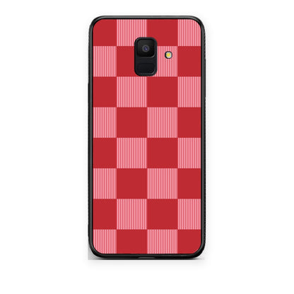 Θήκη Samsung Galaxy A6 2018 Red and Pink Striped Checks από τη Smartfits με σχέδιο στο πίσω μέρος και μαύρο περίβλημα | Samsung Galaxy A6 2018 Red and Pink Striped Checks case with colorful back and black bezels