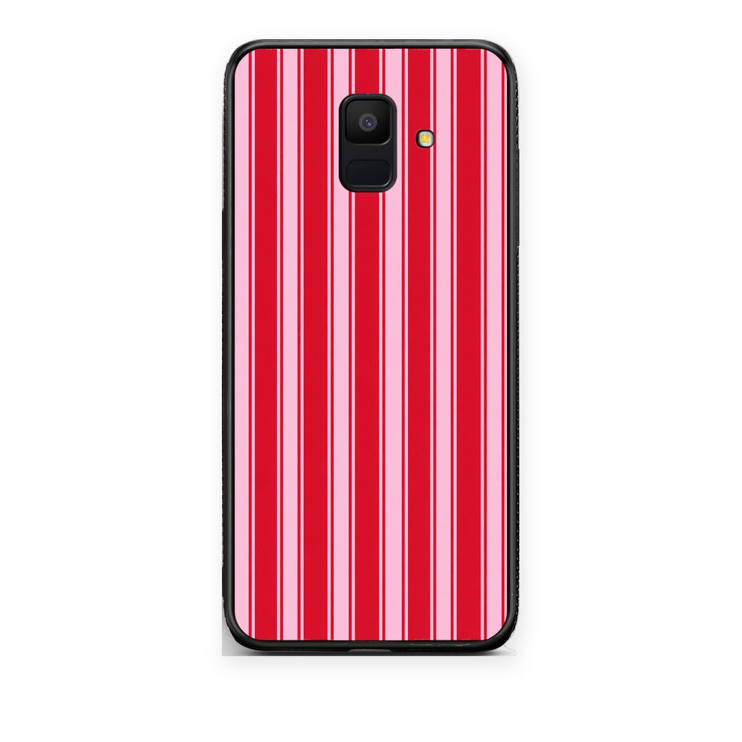Θήκη Samsung Galaxy A6 2018 Red and Pink Vertical Pinstripes από τη Smartfits με σχέδιο στο πίσω μέρος και μαύρο περίβλημα | Samsung Galaxy A6 2018 Red and Pink Vertical Pinstripes case with colorful back and black bezels