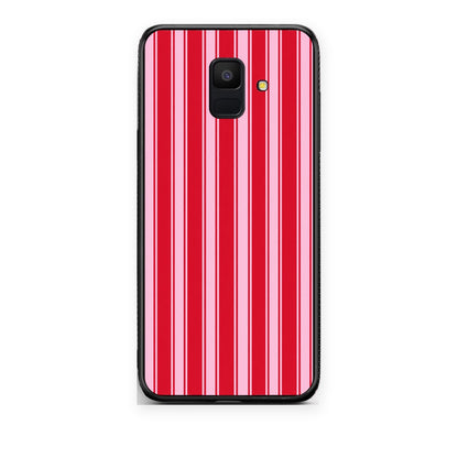 Θήκη Samsung Galaxy A6 2018 Red and Pink Vertical Pinstripes από τη Smartfits με σχέδιο στο πίσω μέρος και μαύρο περίβλημα | Samsung Galaxy A6 2018 Red and Pink Vertical Pinstripes case with colorful back and black bezels