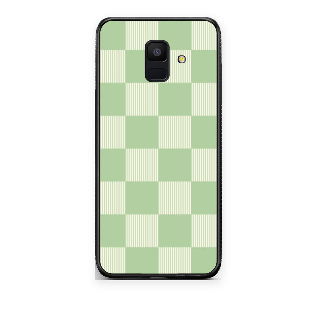 Θήκη Samsung Galaxy A6 2018 Sage and Cream Striped Checks από τη Smartfits με σχέδιο στο πίσω μέρος και μαύρο περίβλημα | Samsung Galaxy A6 2018 Sage and Cream Striped Checks case with colorful back and black bezels