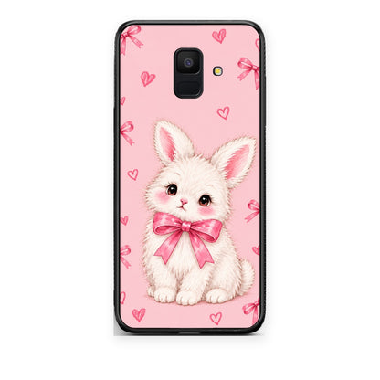 Θήκη Samsung Galaxy A6 2018 White Bunny and Pink Bows από τη Smartfits με σχέδιο στο πίσω μέρος και μαύρο περίβλημα | Samsung Galaxy A6 2018 White Bunny and Pink Bows case with colorful back and black bezels