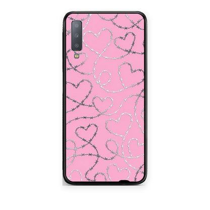 Θήκη Samsung Galaxy A7 2018 Barbed Wire Hearts on Pink από τη Smartfits με σχέδιο στο πίσω μέρος και μαύρο περίβλημα | Samsung Galaxy A7 2018 Barbed Wire Hearts on Pink case with colorful back and black bezels