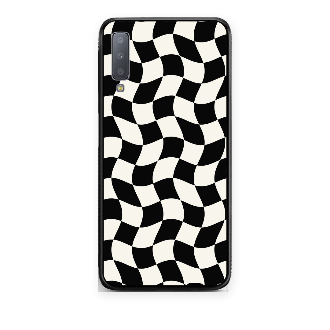 Θήκη Samsung Galaxy A7 2018 Black and Cream Wavy Checkerboard από τη Smartfits με σχέδιο στο πίσω μέρος και μαύρο περίβλημα | Samsung Galaxy A7 2018 Black and Cream Wavy Checkerboard case with colorful back and black bezels