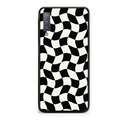 Θήκη Samsung Galaxy A7 2018 Black and Cream Wavy Checkerboard από τη Smartfits με σχέδιο στο πίσω μέρος και μαύρο περίβλημα | Samsung Galaxy A7 2018 Black and Cream Wavy Checkerboard case with colorful back and black bezels