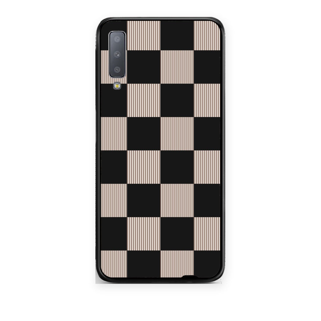 Θήκη Samsung Galaxy A7 2018 Black and Taupe Striped Checks από τη Smartfits με σχέδιο στο πίσω μέρος και μαύρο περίβλημα | Samsung Galaxy A7 2018 Black and Taupe Striped Checks case with colorful back and black bezels