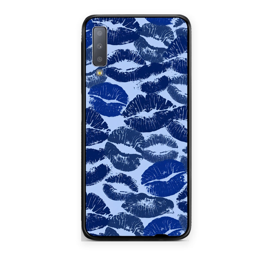 Θήκη Samsung Galaxy A7 2018 Blue Lipstick Kisses από τη Smartfits με σχέδιο στο πίσω μέρος και μαύρο περίβλημα | Samsung Galaxy A7 2018 Blue Lipstick Kisses case with colorful back and black bezels