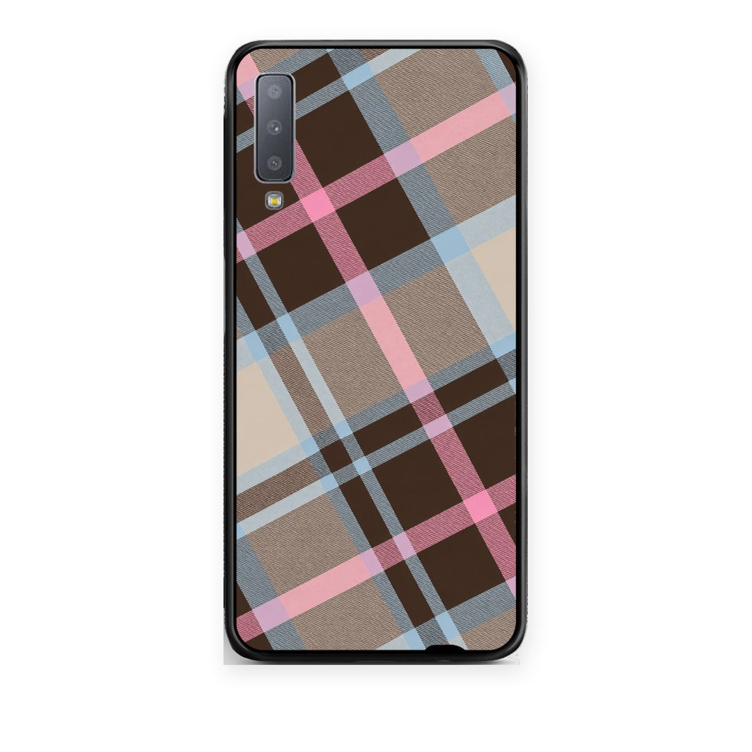 Θήκη Samsung Galaxy A7 2018 Brown Pink and Blue Diagonal Plaid από τη Smartfits με σχέδιο στο πίσω μέρος και μαύρο περίβλημα | Samsung Galaxy A7 2018 Brown Pink and Blue Diagonal Plaid case with colorful back and black bezels