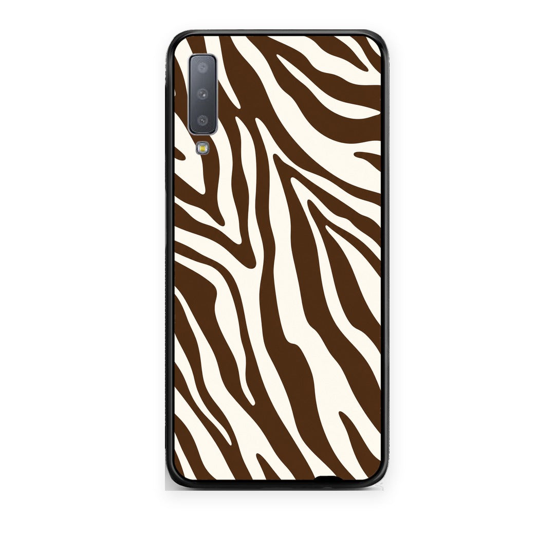 Θήκη Samsung Galaxy A7 2018 Brown and Cream Zebra Stripes από τη Smartfits με σχέδιο στο πίσω μέρος και μαύρο περίβλημα | Samsung Galaxy A7 2018 Brown and Cream Zebra Stripes case with colorful back and black bezels