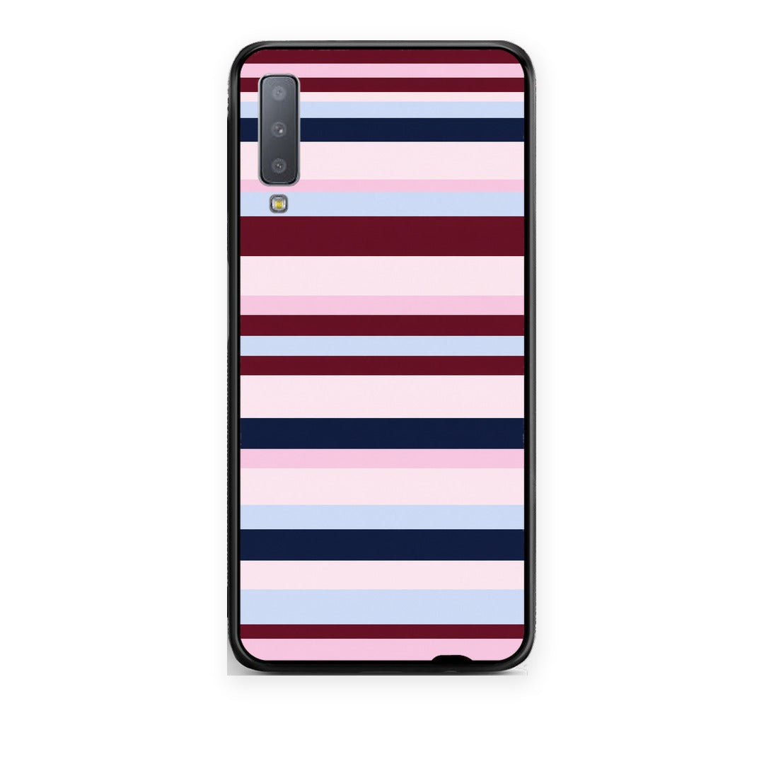 Θήκη Samsung Galaxy A7 2018 Burgundy Pink and Blue Horizontal Stripes από τη Smartfits με σχέδιο στο πίσω μέρος και μαύρο περίβλημα | Samsung Galaxy A7 2018 Burgundy Pink and Blue Horizontal Stripes case with colorful back and black bezels